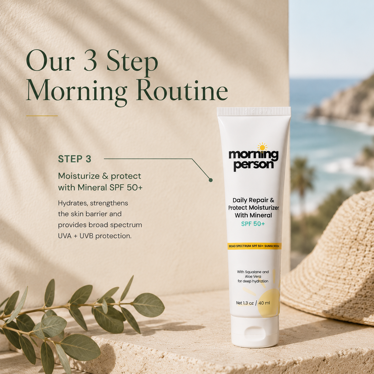 A sunscreen tube labeled &