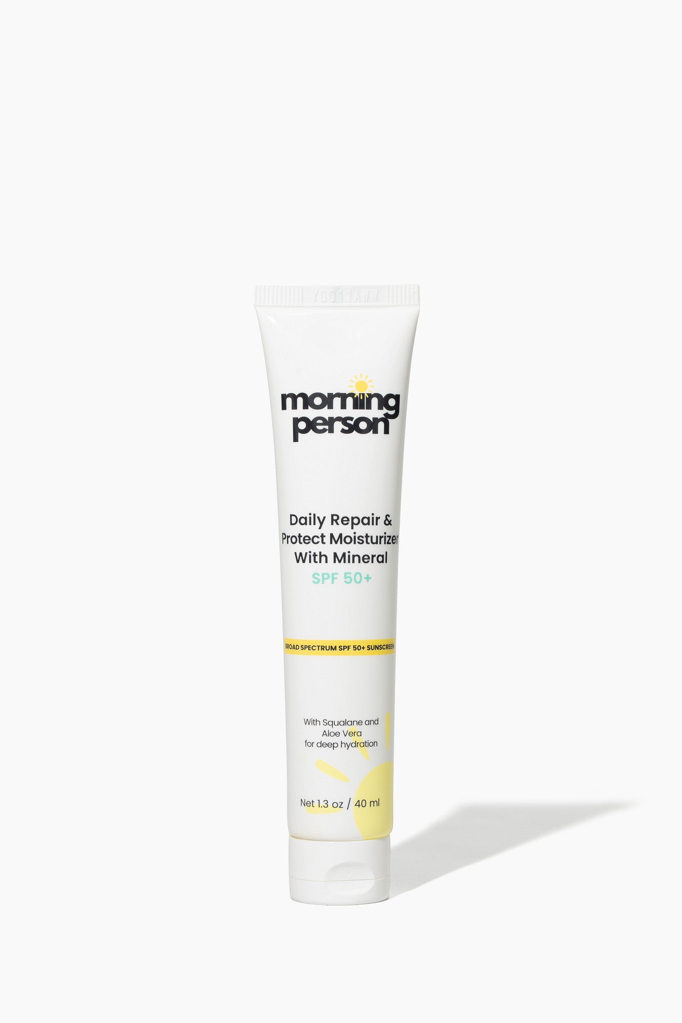 Morning Person Beauty 3 step morning skin care routine to brighten repair and protect skin SPF 50 moisturizer tube