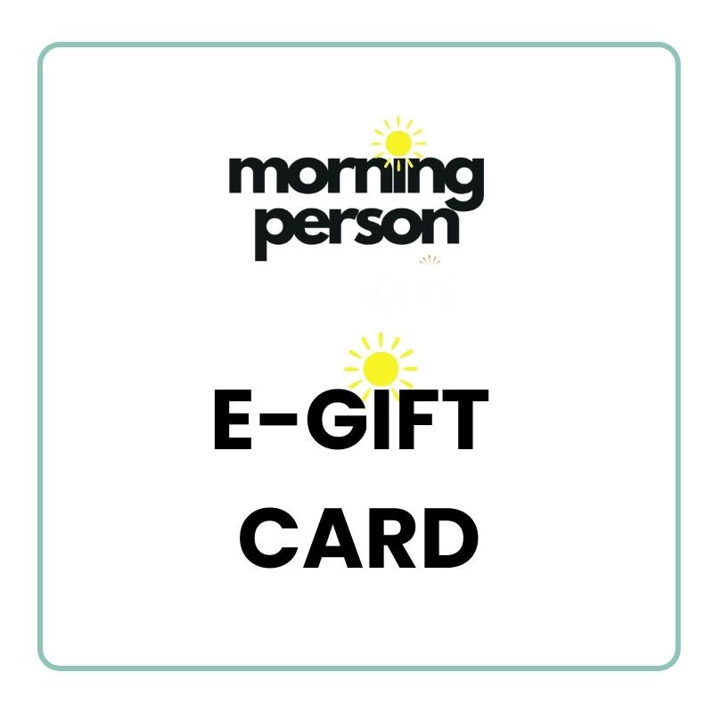 Morning Person skin care gift card with sun icon and black text on a white background