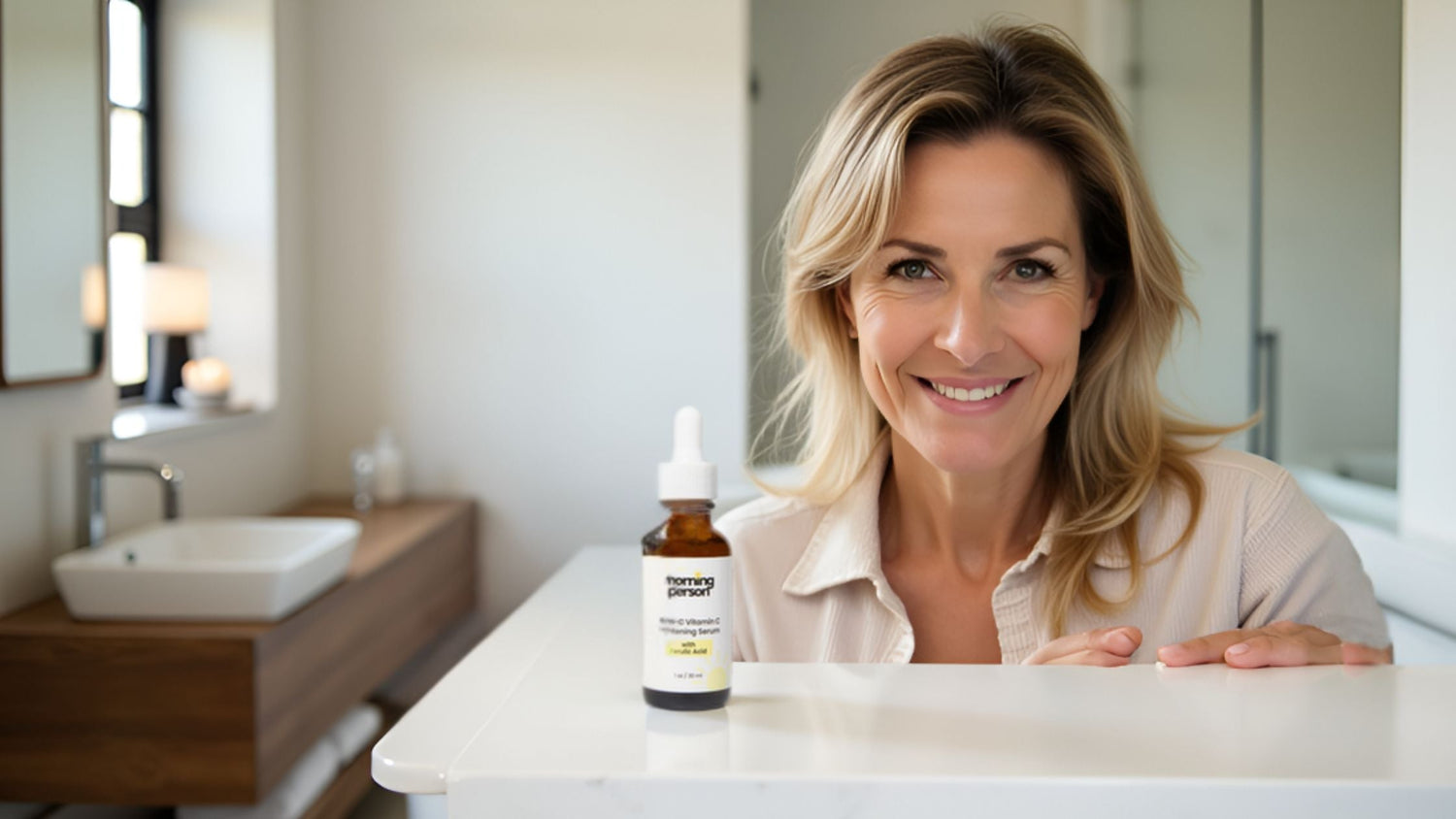 Mature woman with Brightening Vitamin C Serum